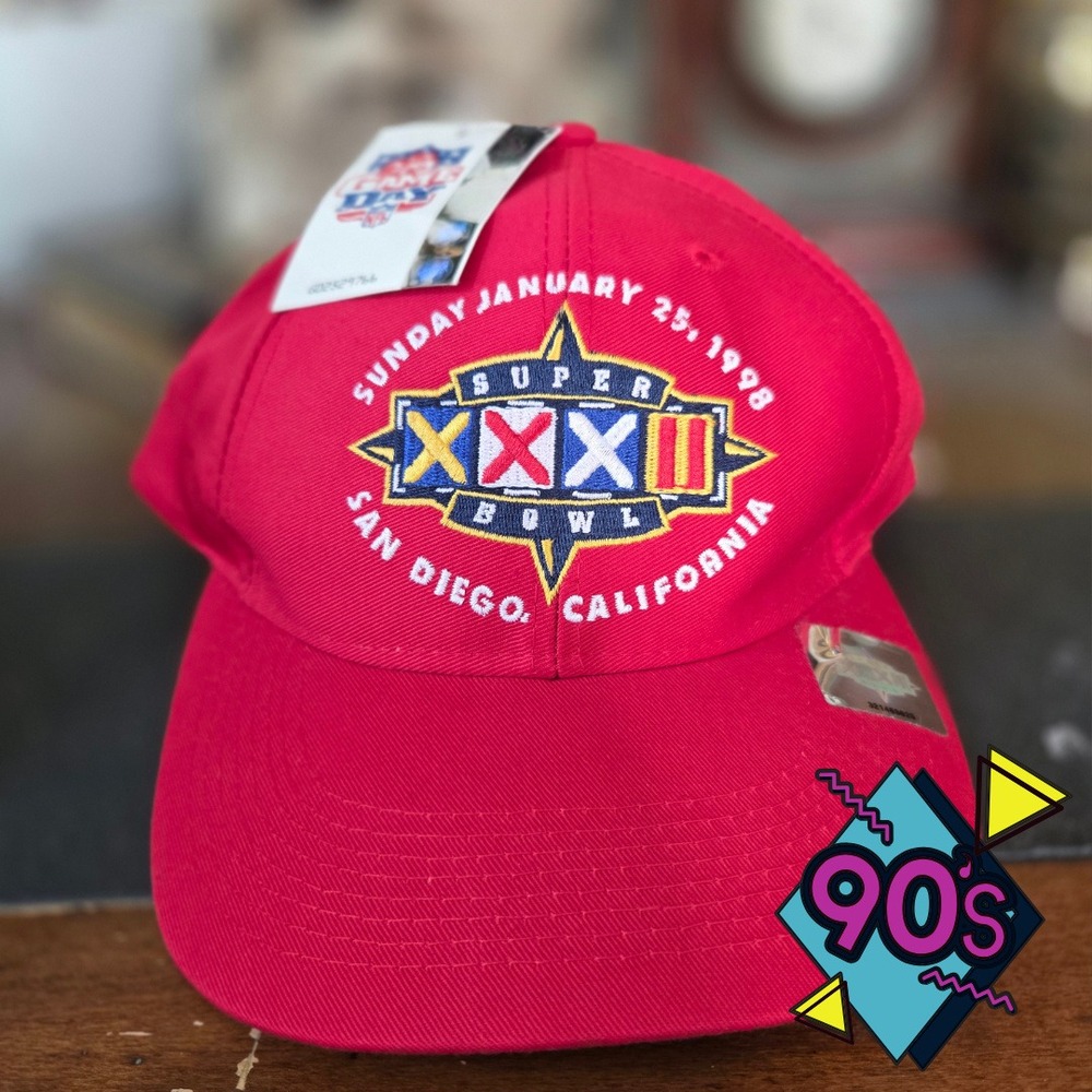 Super Bowl XXXII‎ Hat Logo Vintage 1998 7 NFL San Diego Red Snapback Cap NWT 90s